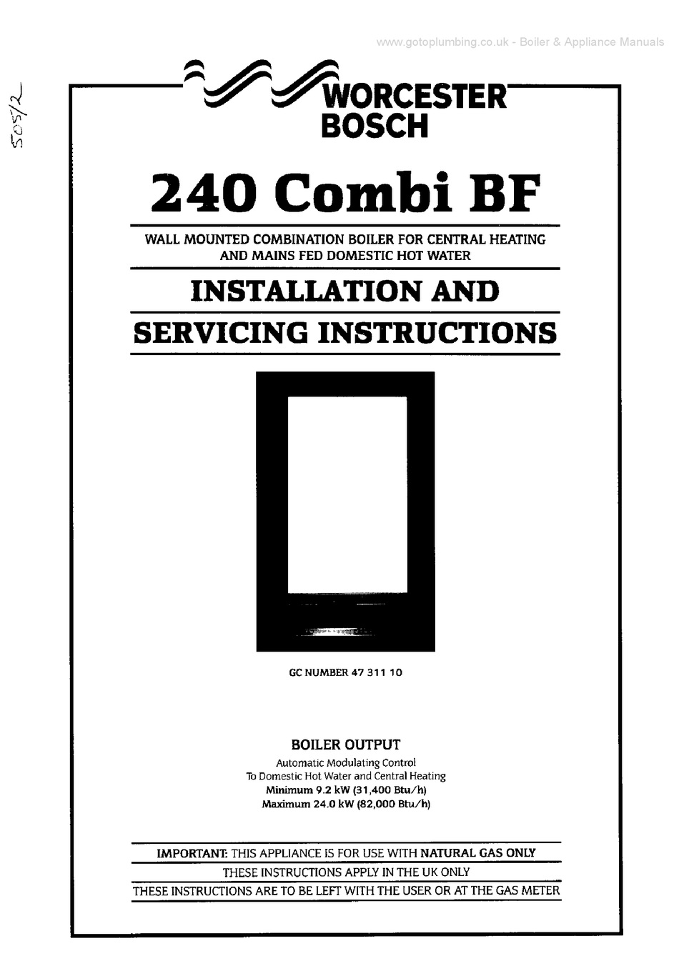 BOSCH WORCESTER 240 COMBI GF MANUAL Pdf Download ManualsLib