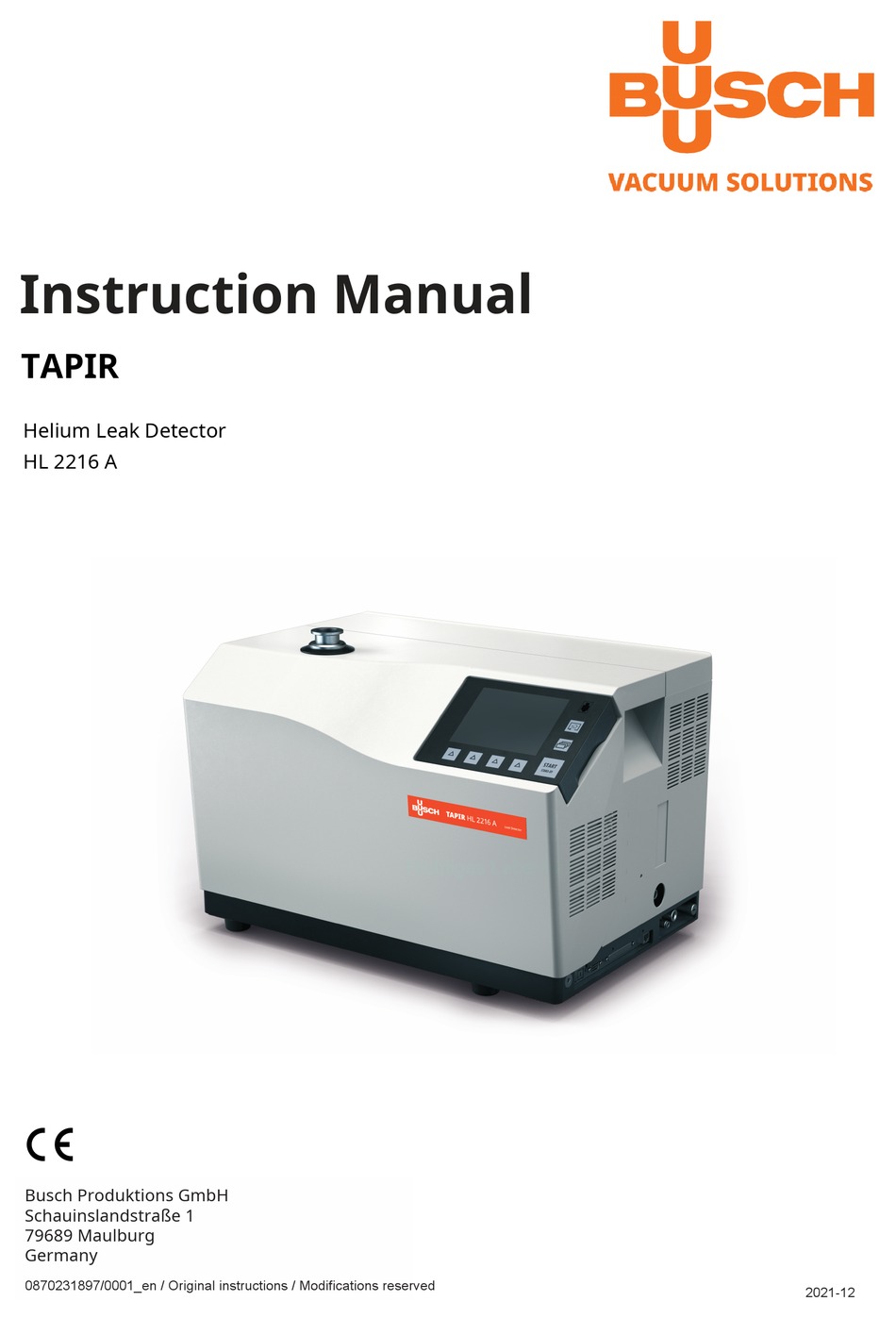BUSCH TAPIR HL 2216 A INSTRUCTION MANUAL Pdf Download ManualsLib
