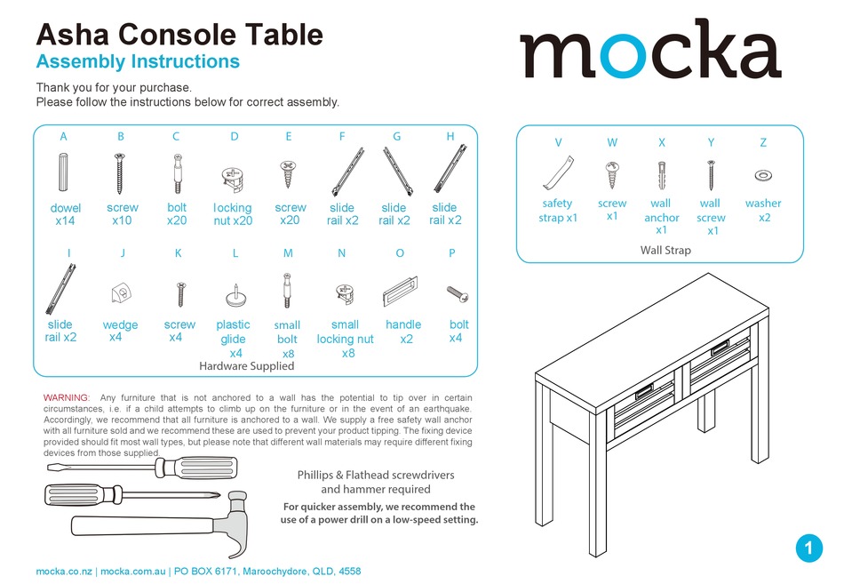 MOCKA ASHA CONSOLE TABLE ASSEMBLY INSTRUCTIONS MANUAL Pdf Download