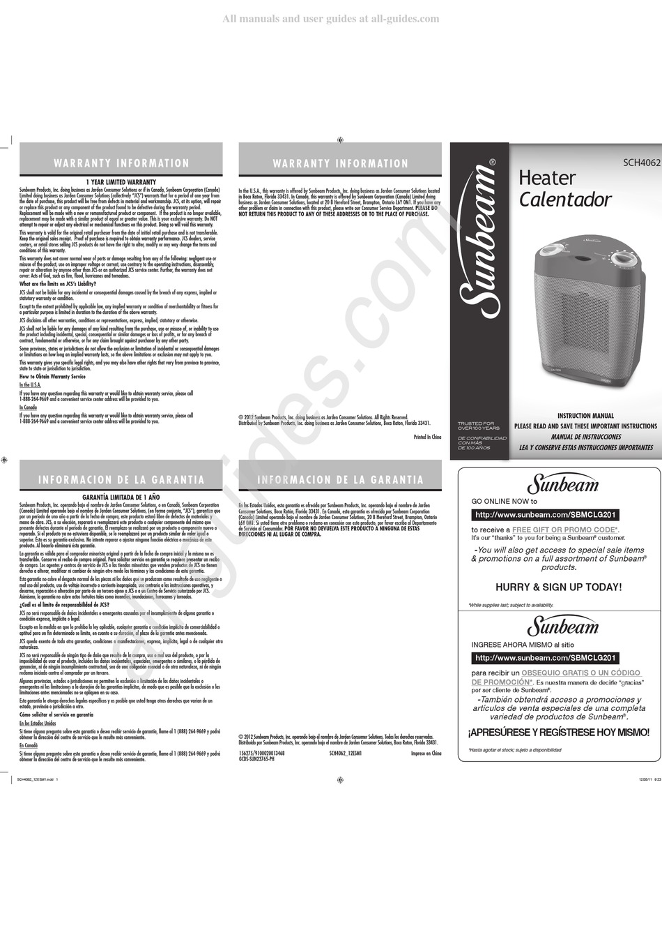 SUNBEAM SCH4062 INSTRUCTION MANUAL Pdf Download ManualsLib