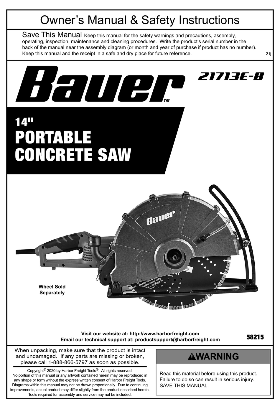 Bauer 21713e-b Owner's Manual & Safety Instructions Pdf Download 