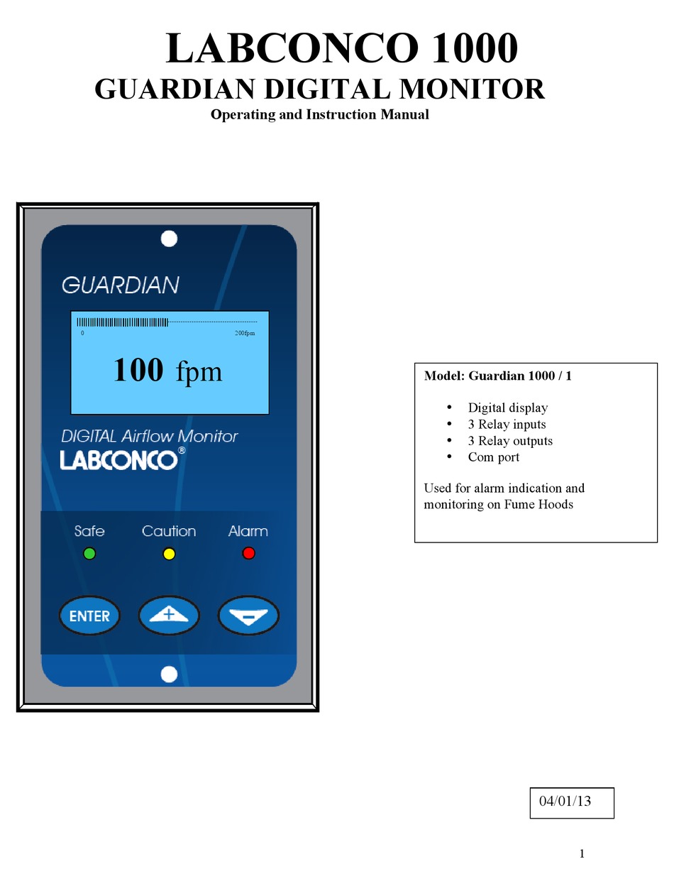 LABCONCO GUARDIAN 1000/1 OPERATING AND INSTRUCTION MANUAL Pdf Download