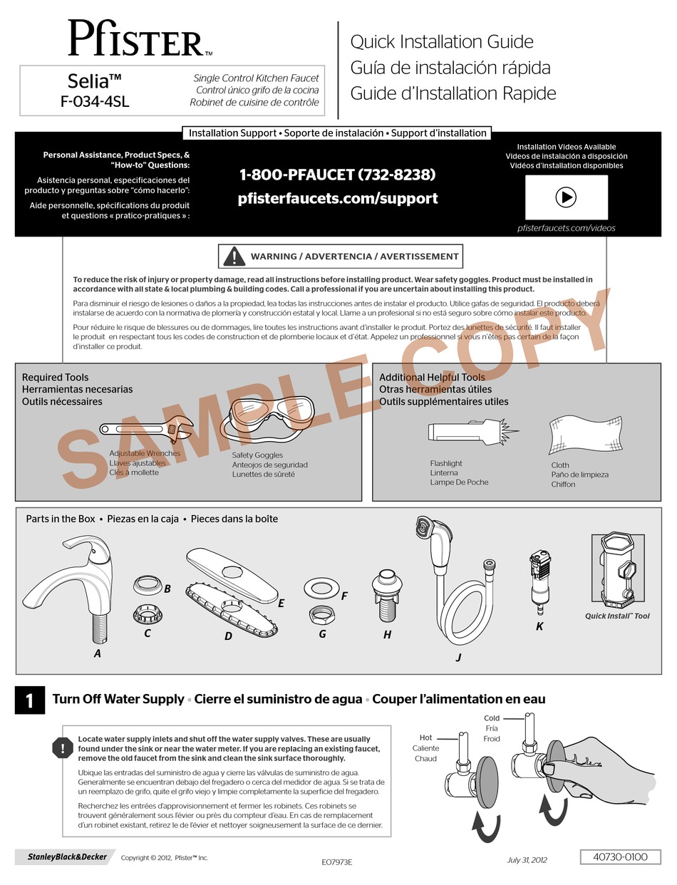 PFISTER SELIA F 034 4SL QUICK INSTALLATION MANUAL Pdf Download ManualsLib   Pfister Selia F 034 4sl 