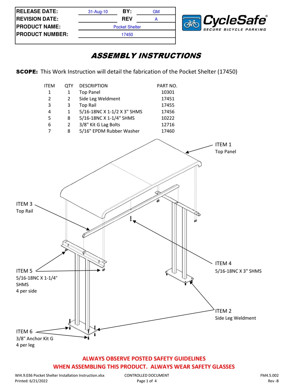 CYCLESAFE POCKET SHELTER ASSEMBLY INSTRUCTIONS Pdf Download ManualsLib