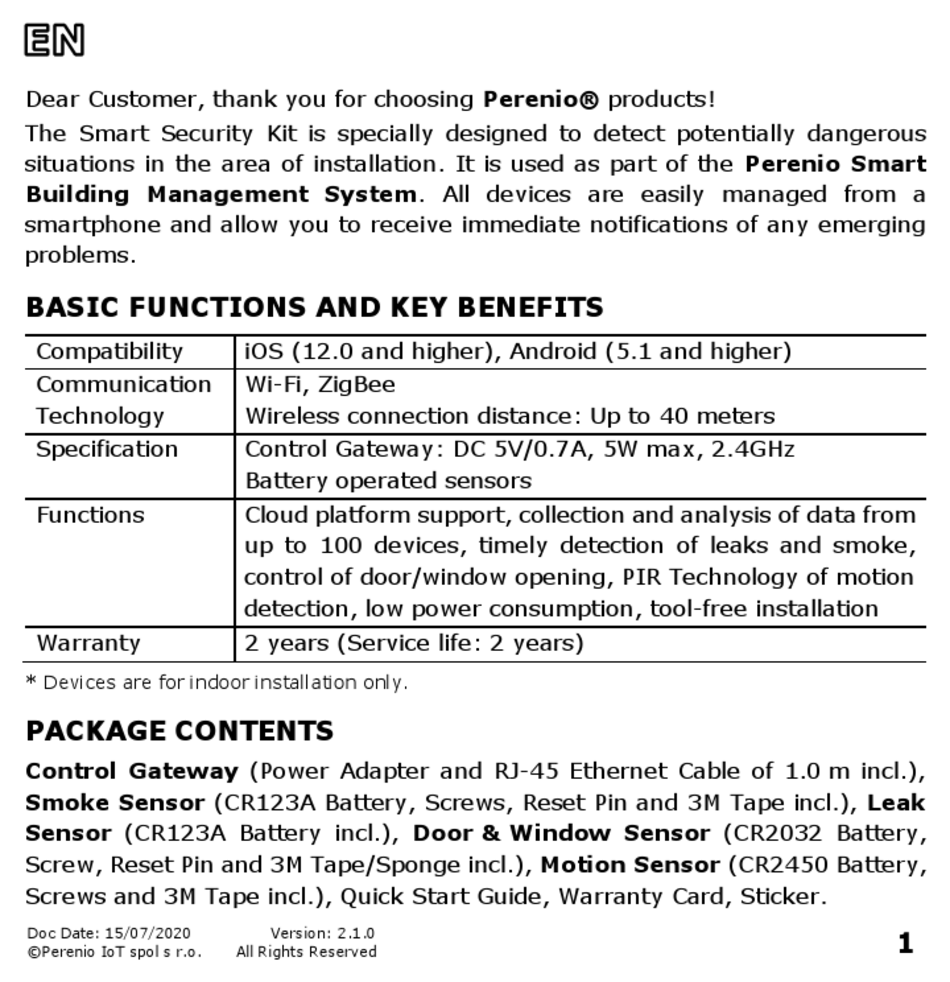 PERENIO SMART SECURITY KIT MANUAL Pdf Download ManualsLib