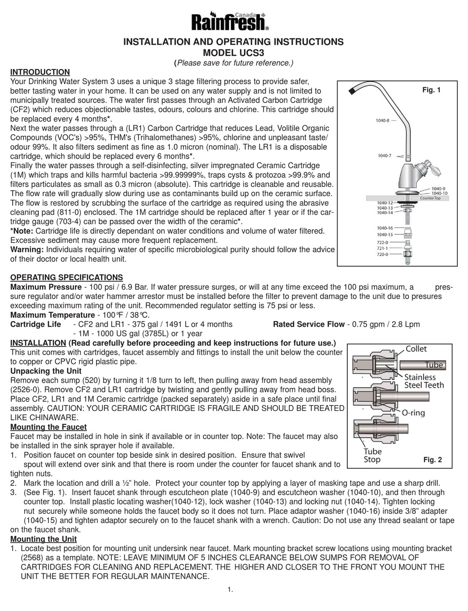 RAINFRESH UCS3 INSTALLATION AND OPERATING INSTRUCTIONS Pdf Download