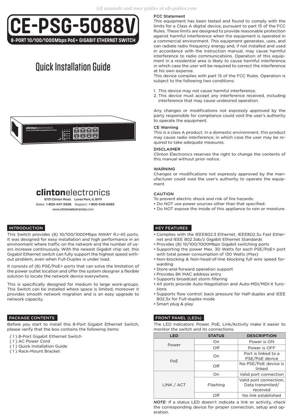 CLINTON ELECTRONICS CEPSG5088V QUICK INSTALLATION MANUAL Pdf Download