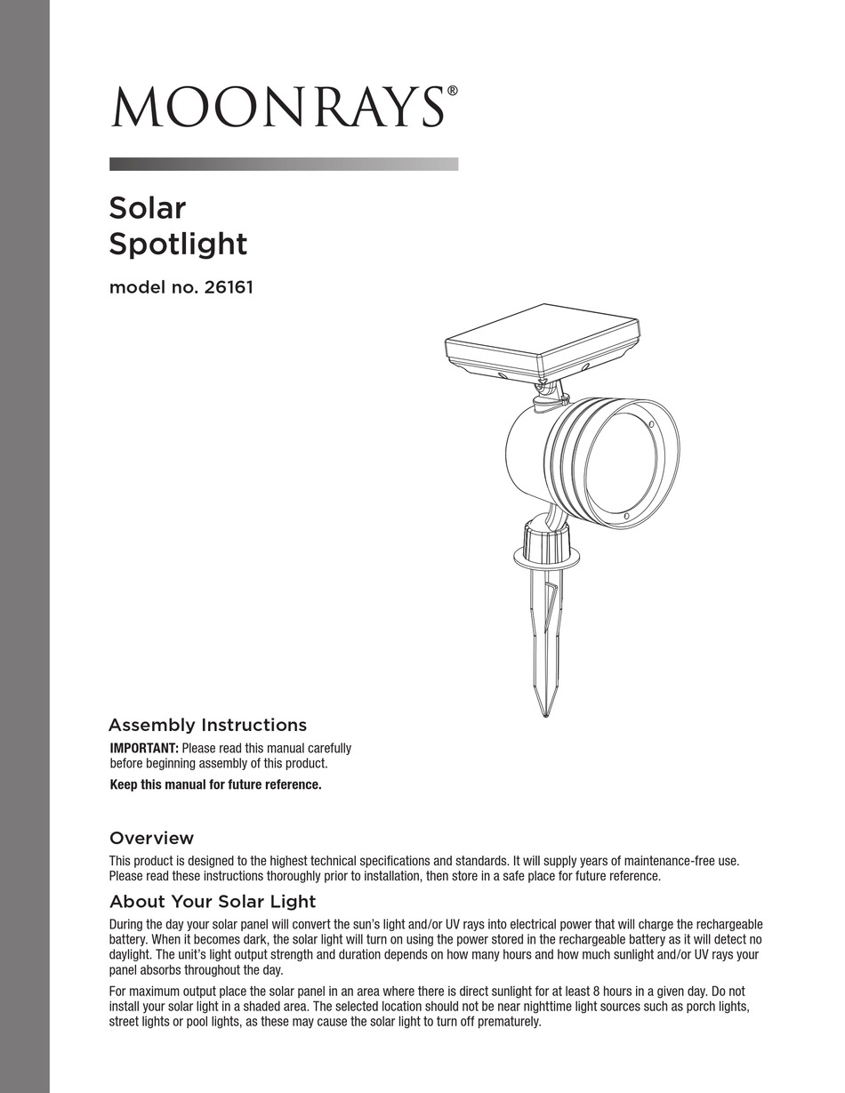MOONRAYS 26161 ASSEMBLY INSTRUCTIONS Pdf Download ManualsLib