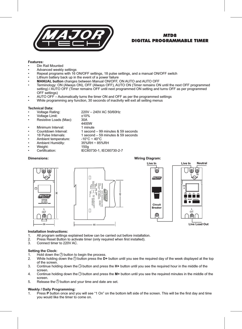 MAJOR TECH MTD8 QUICK START MANUAL Pdf Download ManualsLib