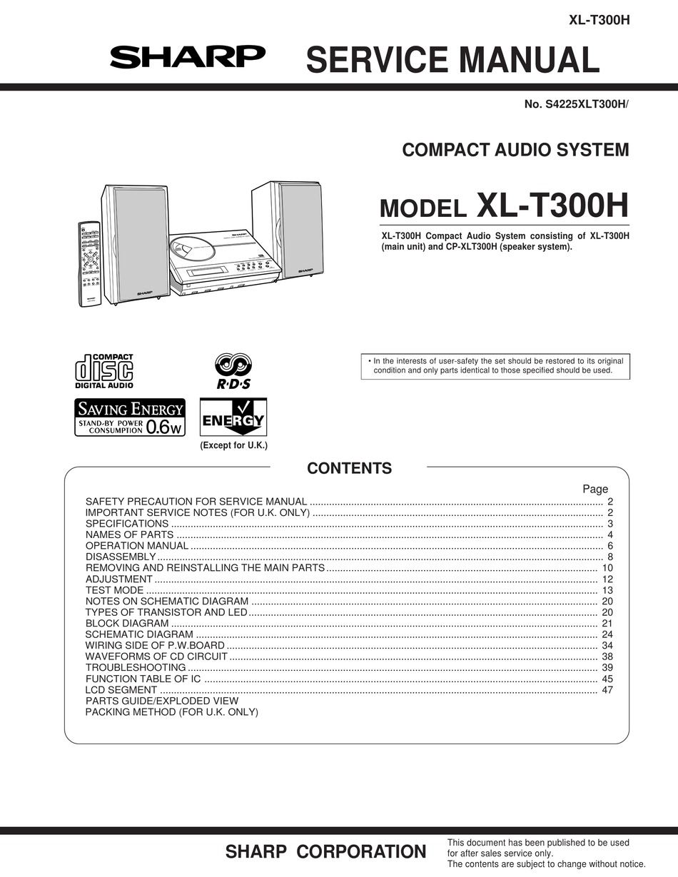 SHARP XLT300H SERVICE MANUAL Pdf Download ManualsLib