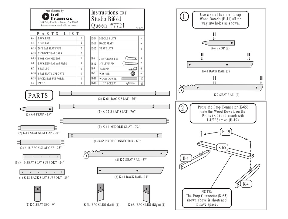 KD FRAMES STUDIO BIFOLD QUEEN 7721 INSTRUCTION MANUAL Pdf Download
