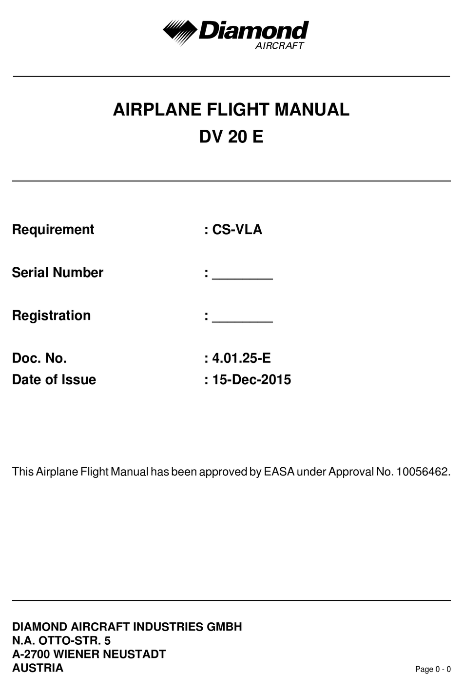 DIAMOND AIRCRAFT DV 20 E FLIGHT MANUAL Pdf Download ManualsLib