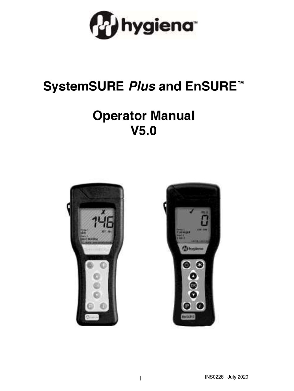 HYGIENA SYSTEMSURE PLUS OPERATOR'S MANUAL Pdf Download ManualsLib