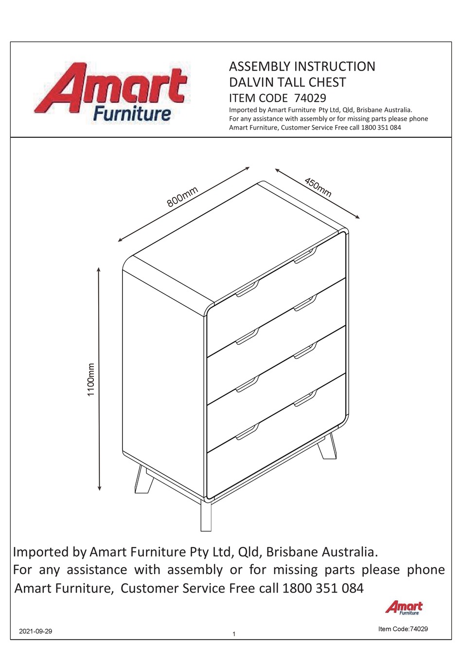 AMART FURNITURE DALVIN 74029 ASSEMBLY INSTRUCTION MANUAL Pdf Download