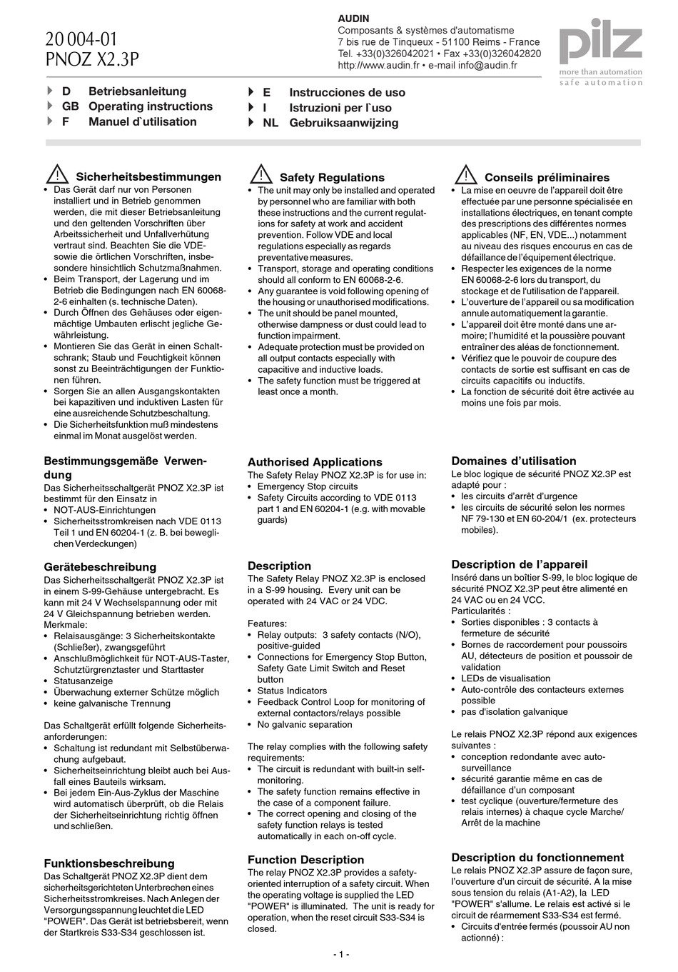 PILZ PNOZ X2.3P OPERATING MANUAL Pdf Download | ManualsLib