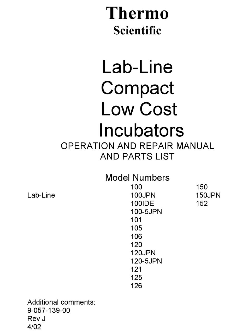 THERMO SCIENTIFIC LABLINE 100 OPERATION AND REPAIR MANUAL AND PARTS