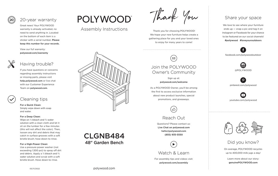 POLYWOOD CLGNB484 ASSEMBLY INSTRUCTIONS Pdf Download ManualsLib