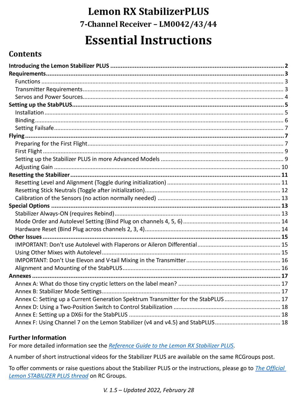 LEMON RX STABILIZERPLUS LM0042 ESSENTIAL INSTRUCTIONS Pdf Download