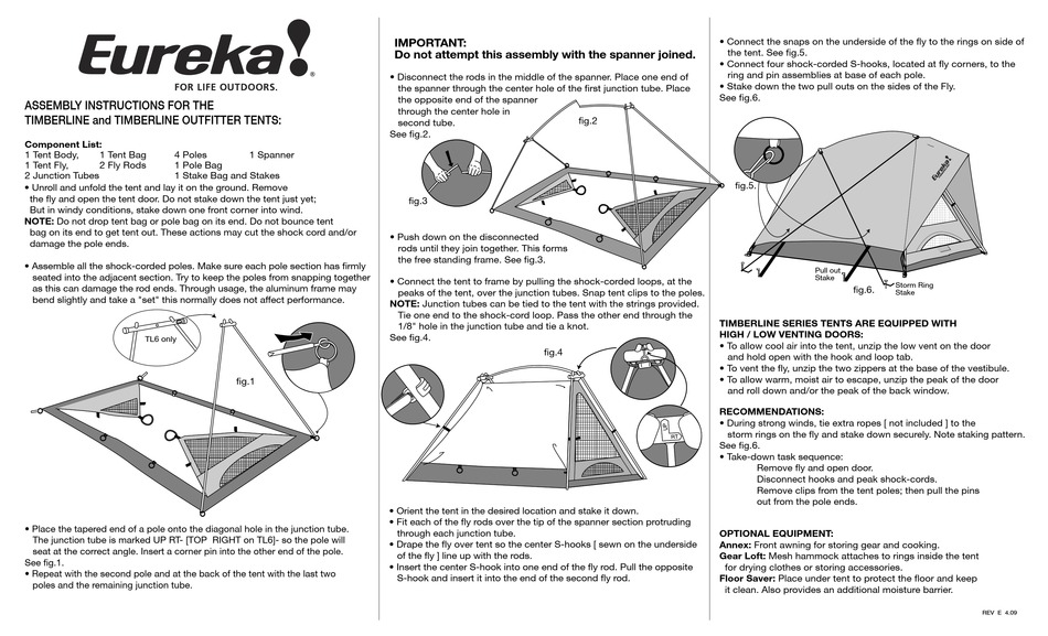 JOHNSON OUTDOORS EUREKA! TIMBERLINE ASSEMBLY INSTRUCTIONS Pdf Download