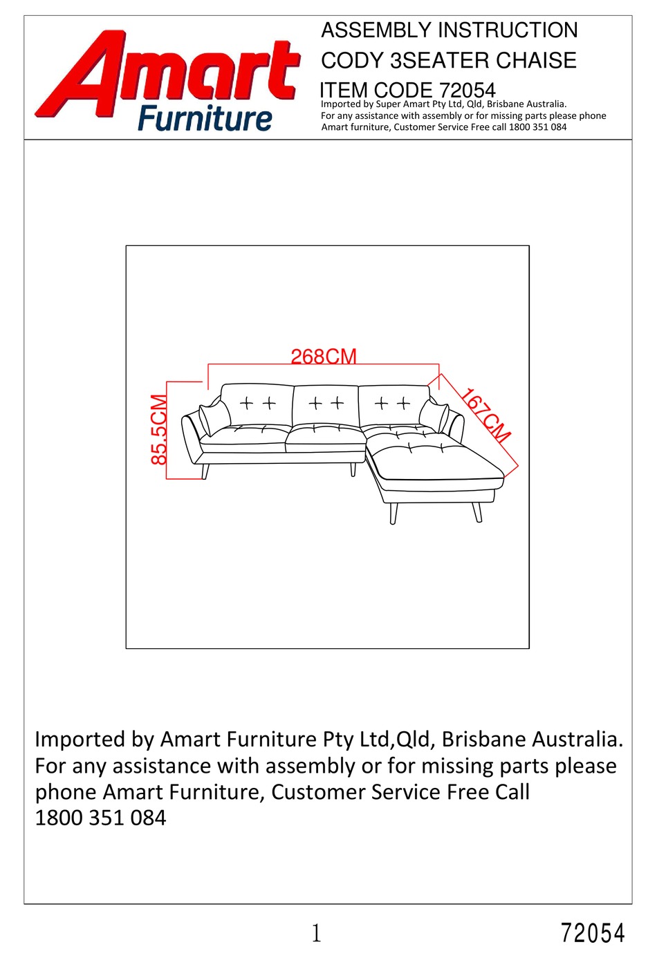 AMART FURNITURE CODY 72054 ASSEMBLY INSTRUCTIONS MANUAL Pdf Download