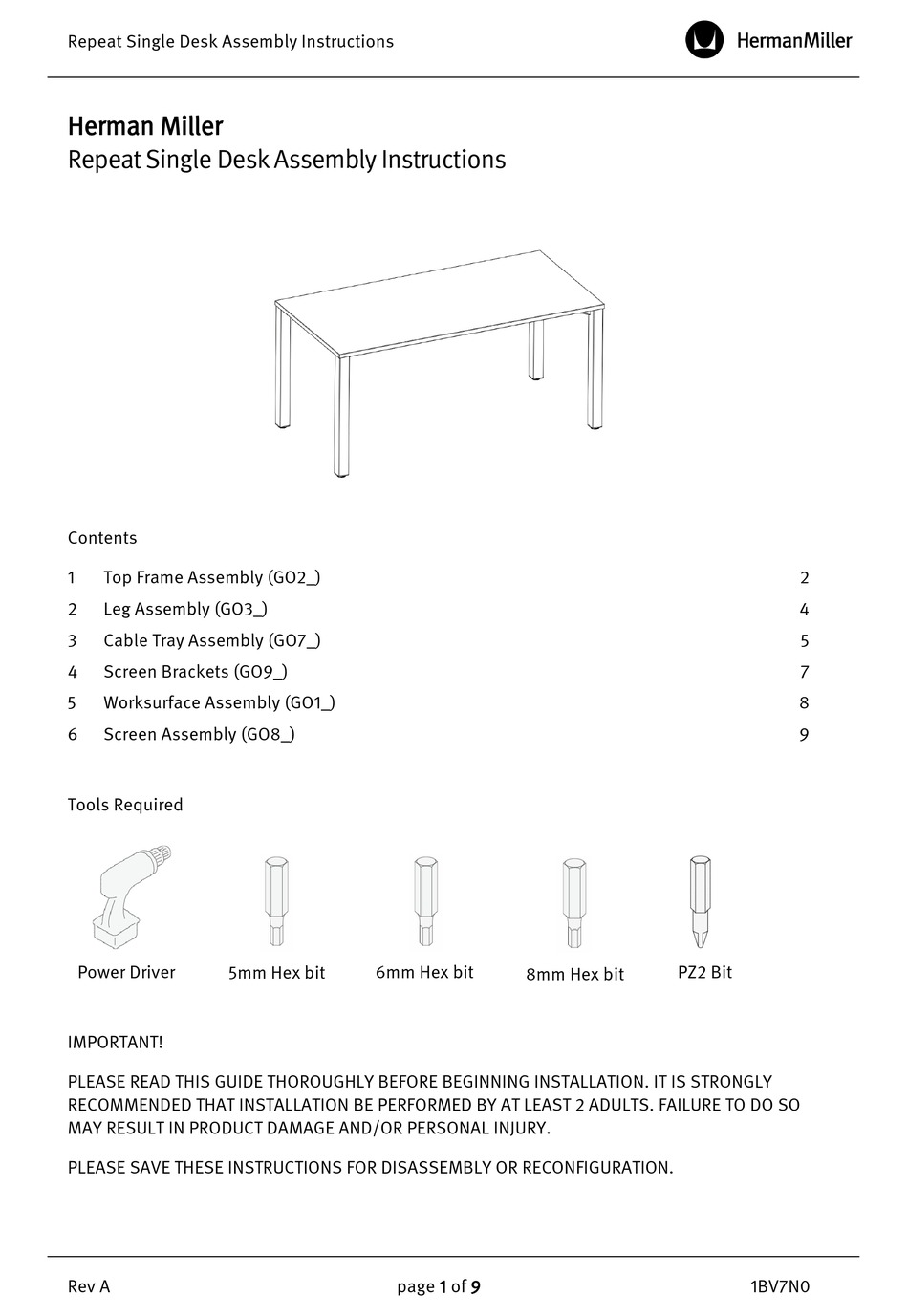 HERMANMILLER REPEAT SINGLE DESK ASSEMBLY INSTRUCTIONS MANUAL Pdf Download ManualsLib