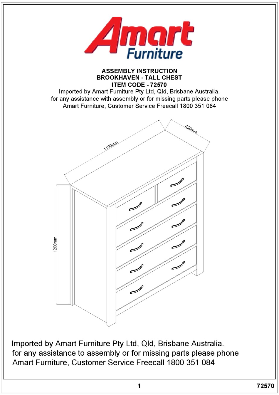AMART FURNITURE BROOKHAVEN 72570 ASSEMBLY INSTRUCTION Pdf Download