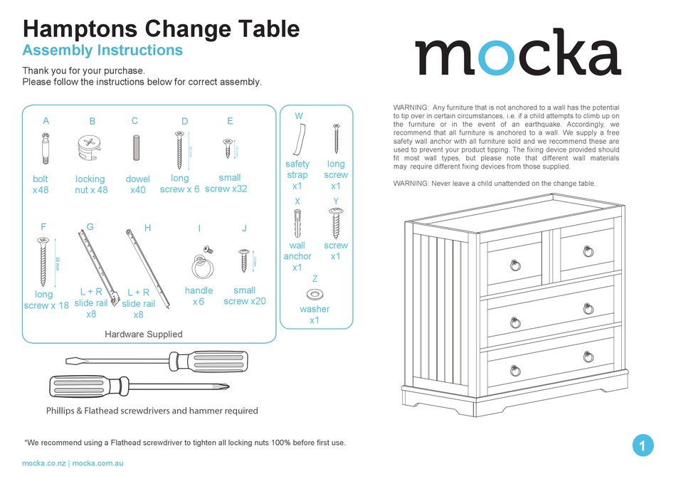 MOCKA HAMPTONS CHANGE TABLE ASSEMBLY INSTRUCTIONS MANUAL Pdf Download