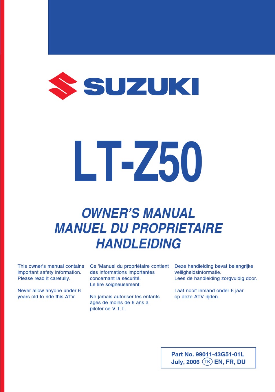 SUZUKI LT-Z50 OWNER'S MANUAL Pdf Download | ManualsLib