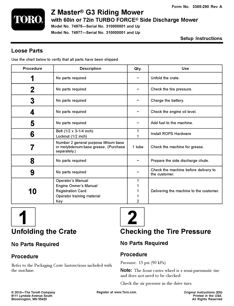TORO Z MASTER G3 SETUP INSTRUCTIONS Pdf Download ManualsLib