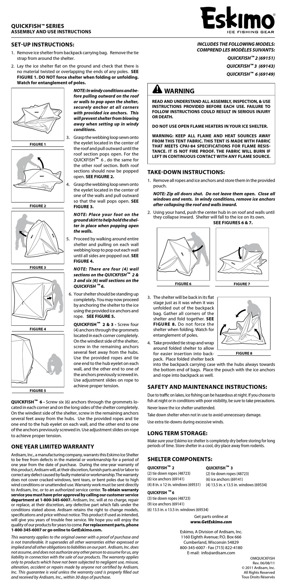ESKIMO QUICKFISH SERIES ASSEMBLY AND USE INSTRUCTIONS Pdf Download