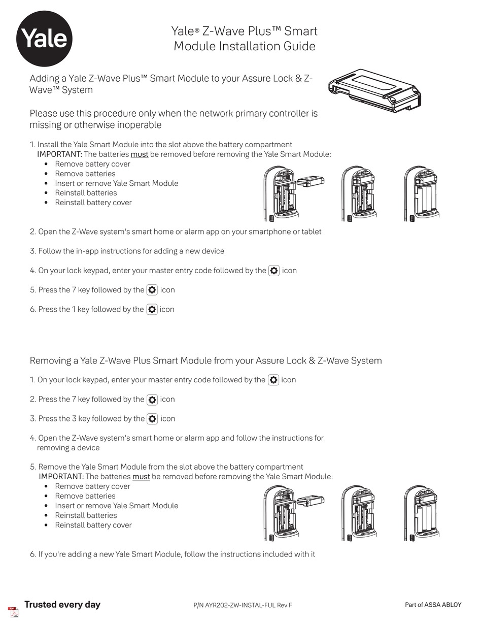 YALE ZWAVE PLUS INSTALLATION MANUAL Pdf Download ManualsLib