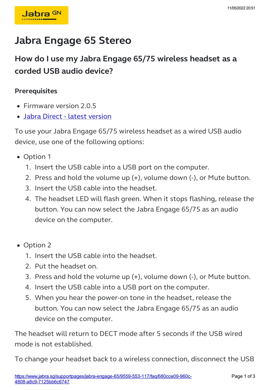 JABRA ENGAGE 65 QUICK START MANUAL Pdf Download ManualsLib