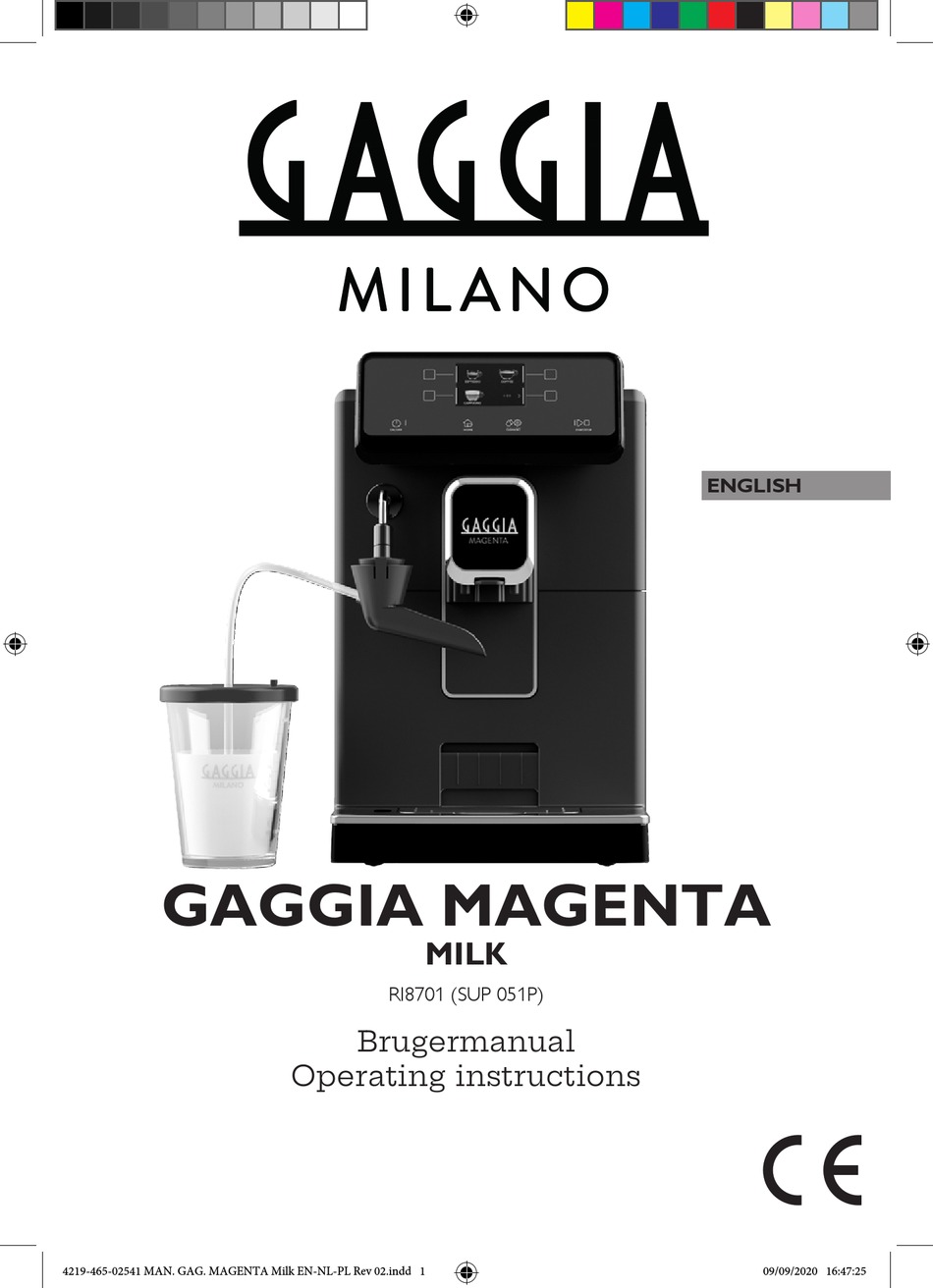 GAGGIA MAGENTA MILK RI8701 OPERATING INSTRUCTIONS MANUAL Pdf Download