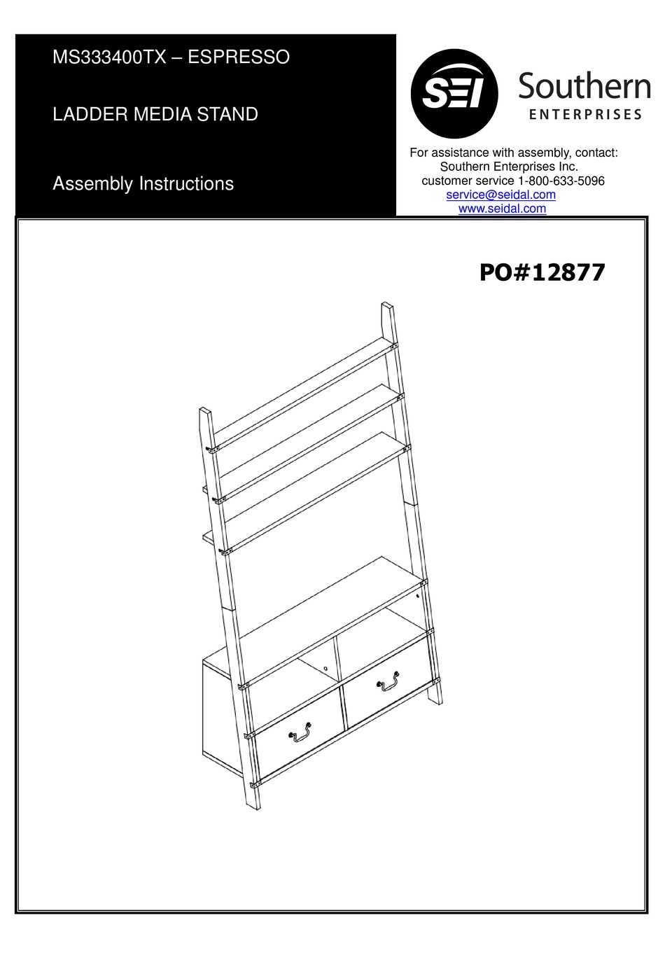 SOUTHERN ENTERPRISES 12877 ASSEMBLY INSTRUCTIONS MANUAL Pdf Download