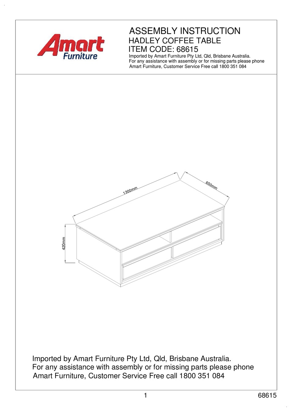 AMART FURNITURE HADLEY 68615 ASSEMBLY INSTRUCTION Pdf Download ManualsLib