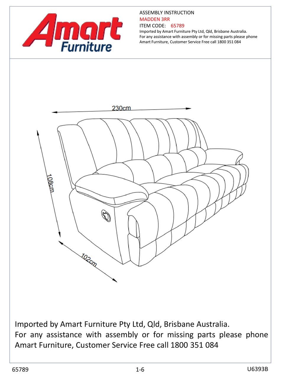 AMART FURNITURE MADDEN 3RR ASSEMBLY INSTRUCTION MANUAL Pdf Download