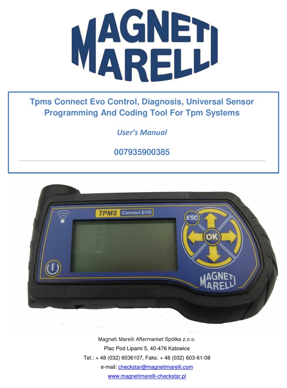 MARELLI TPMS CONNECT EVO 007935900385 USER MANUAL Pdf Download
