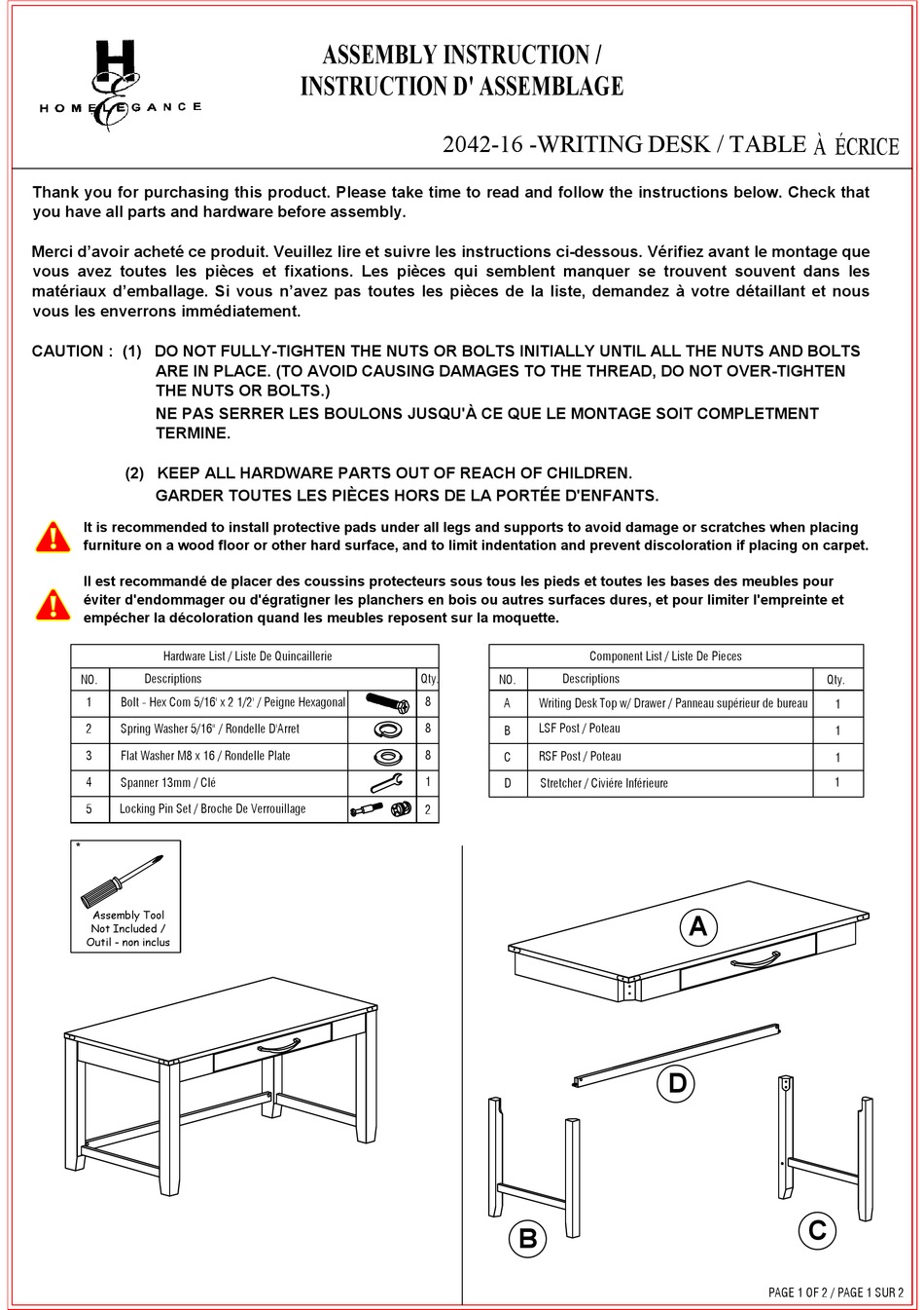 HOMELEGANCE 204216 ASSEMBLY INSTRUCTION Pdf Download ManualsLib