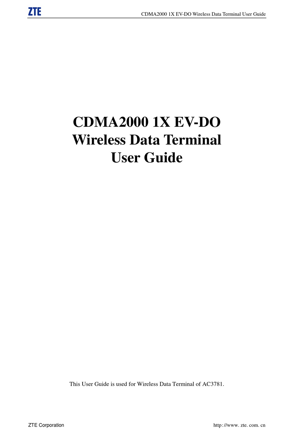 ZTE CDMA2000 1X EV-DO USER MANUAL Pdf Download | ManualsLib