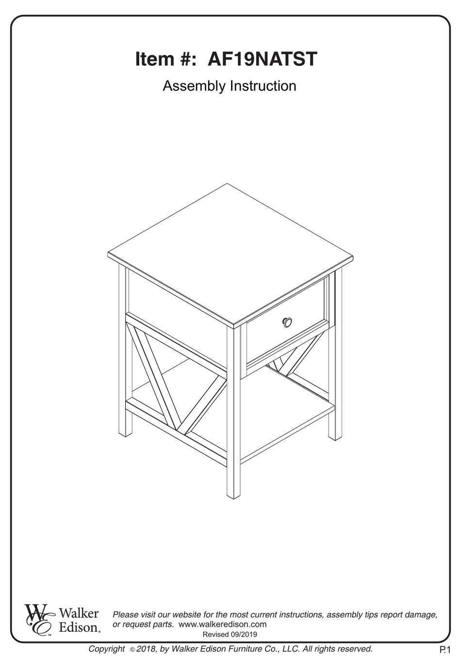WALKER EDISON AF19NATST ASSEMBLY INSTRUCTION MANUAL Pdf Download