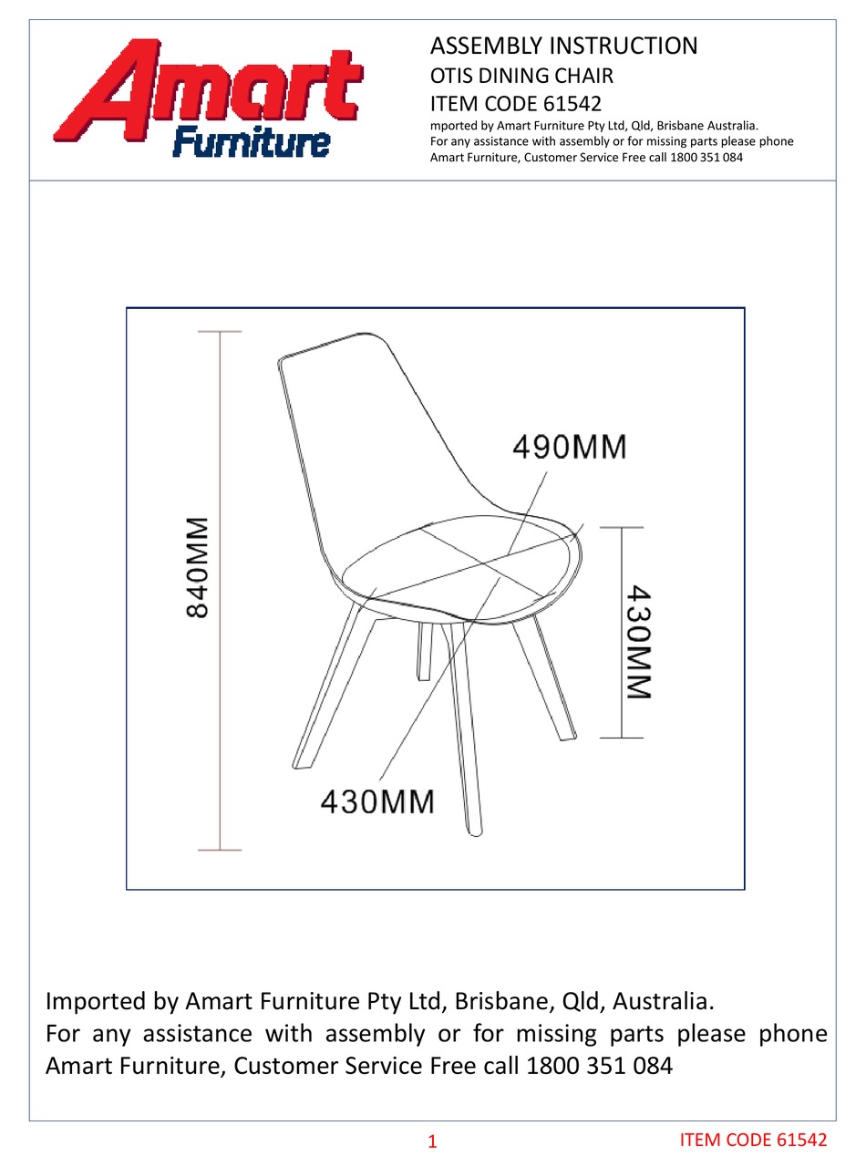 AMART FURNITURE OTIS 61542 ASSEMBLY INSTRUCTION MANUAL Pdf Download