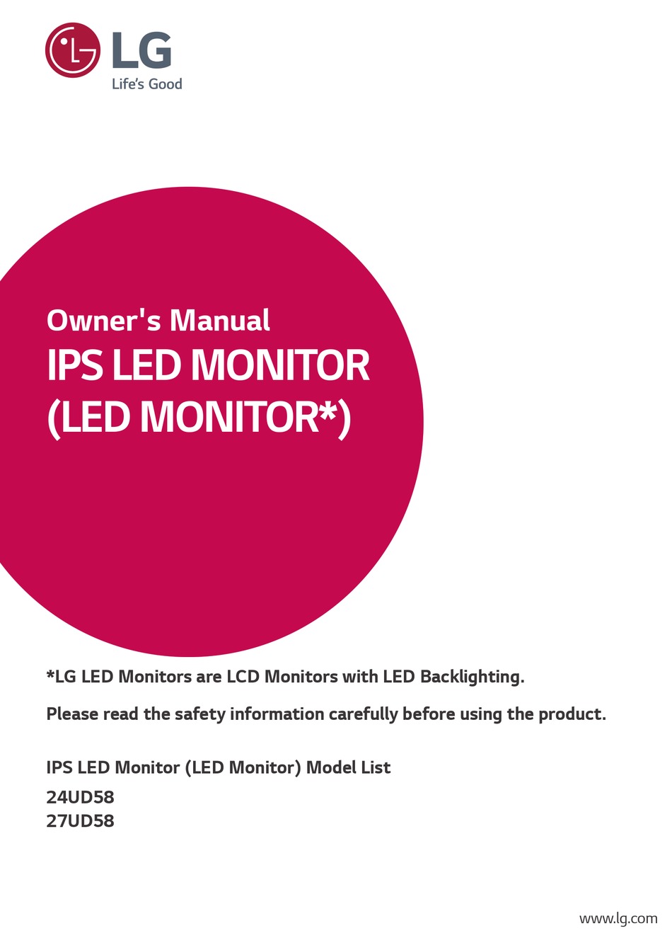 LG 24UD58 OWNER'S MANUAL Pdf Download | ManualsLib