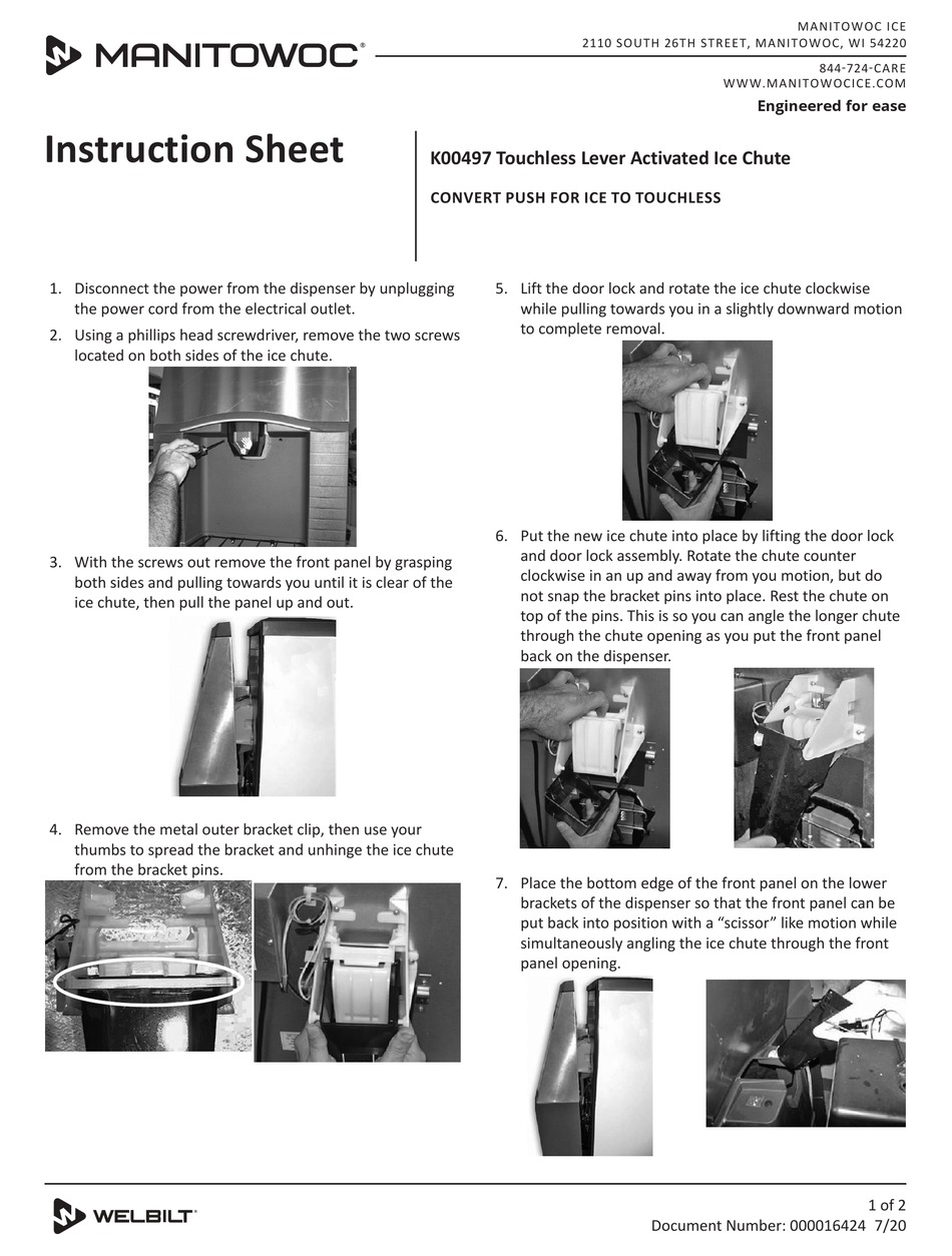 WELBILT MANITOWOC K00497 INSTRUCTION SHEET Pdf Download ManualsLib