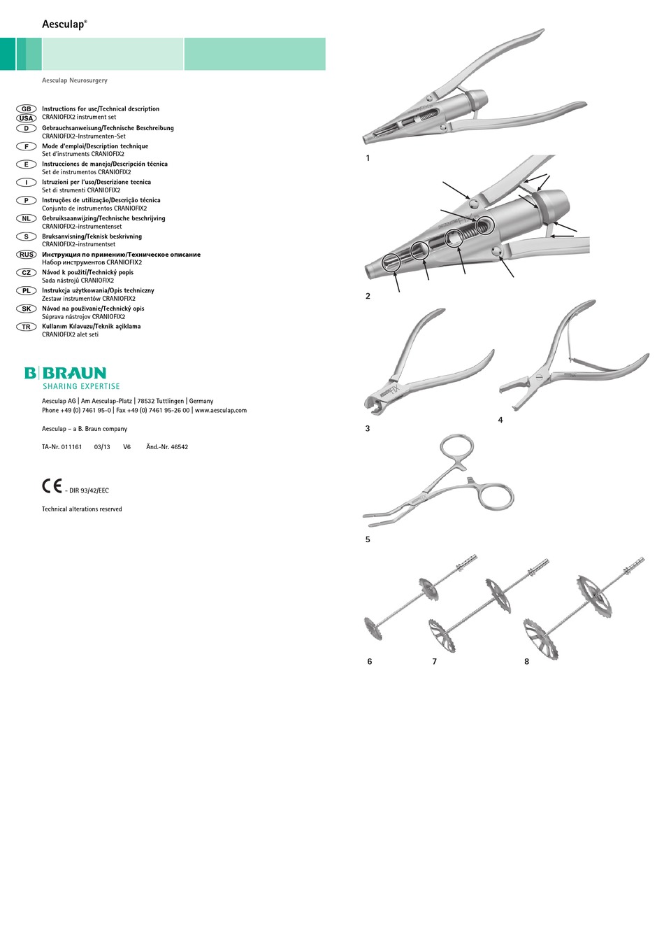 BRAUN AESCULAP NEUROSURGERY INSTRUCTIONS FOR USE/TECHNICAL DESCRIPTION