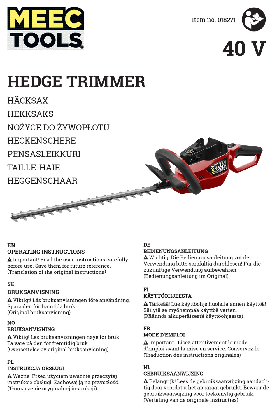 MEEC TOOLS 018271 OPERATING INSTRUCTIONS MANUAL Pdf Download ManualsLib