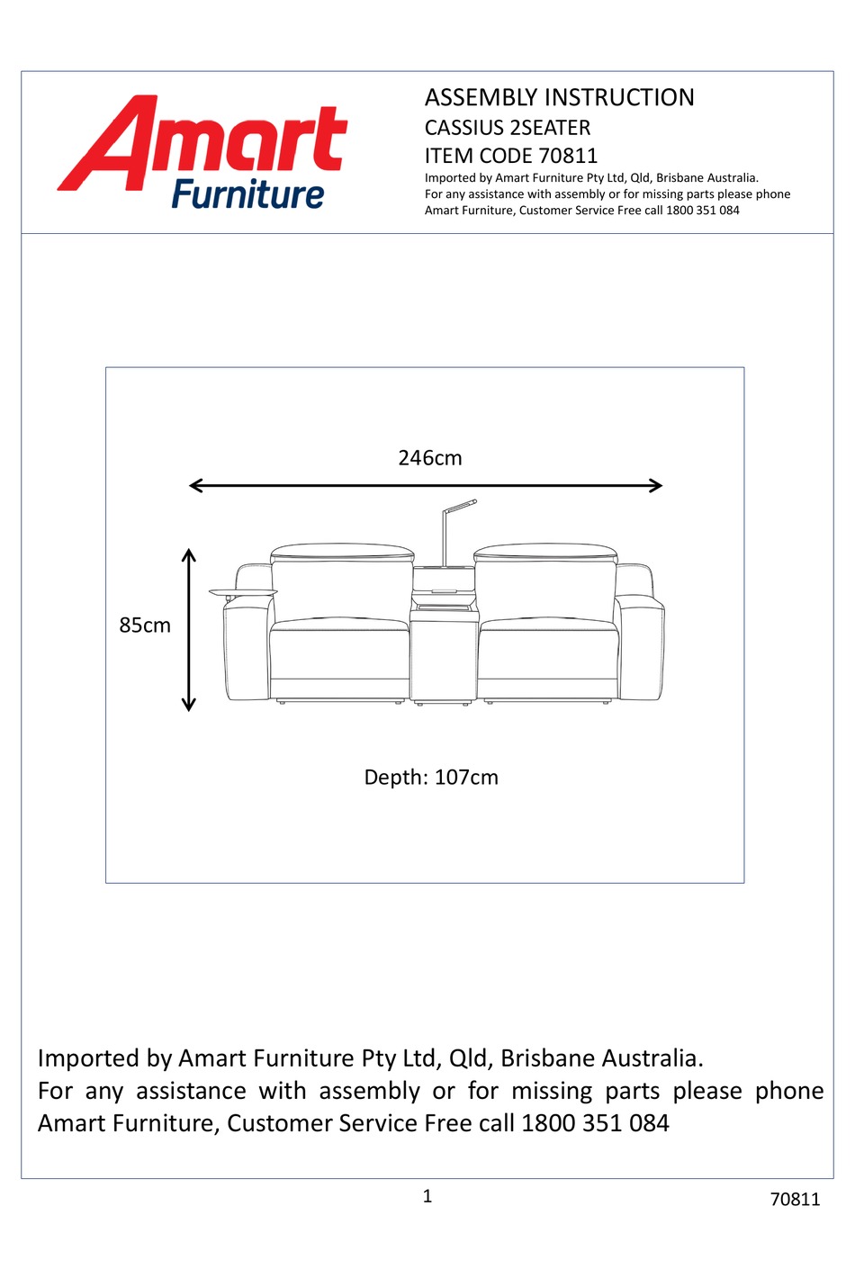 AMART FURNITURE CASSIUS 70811 ASSEMBLY INSTRUCTION MANUAL Pdf Download