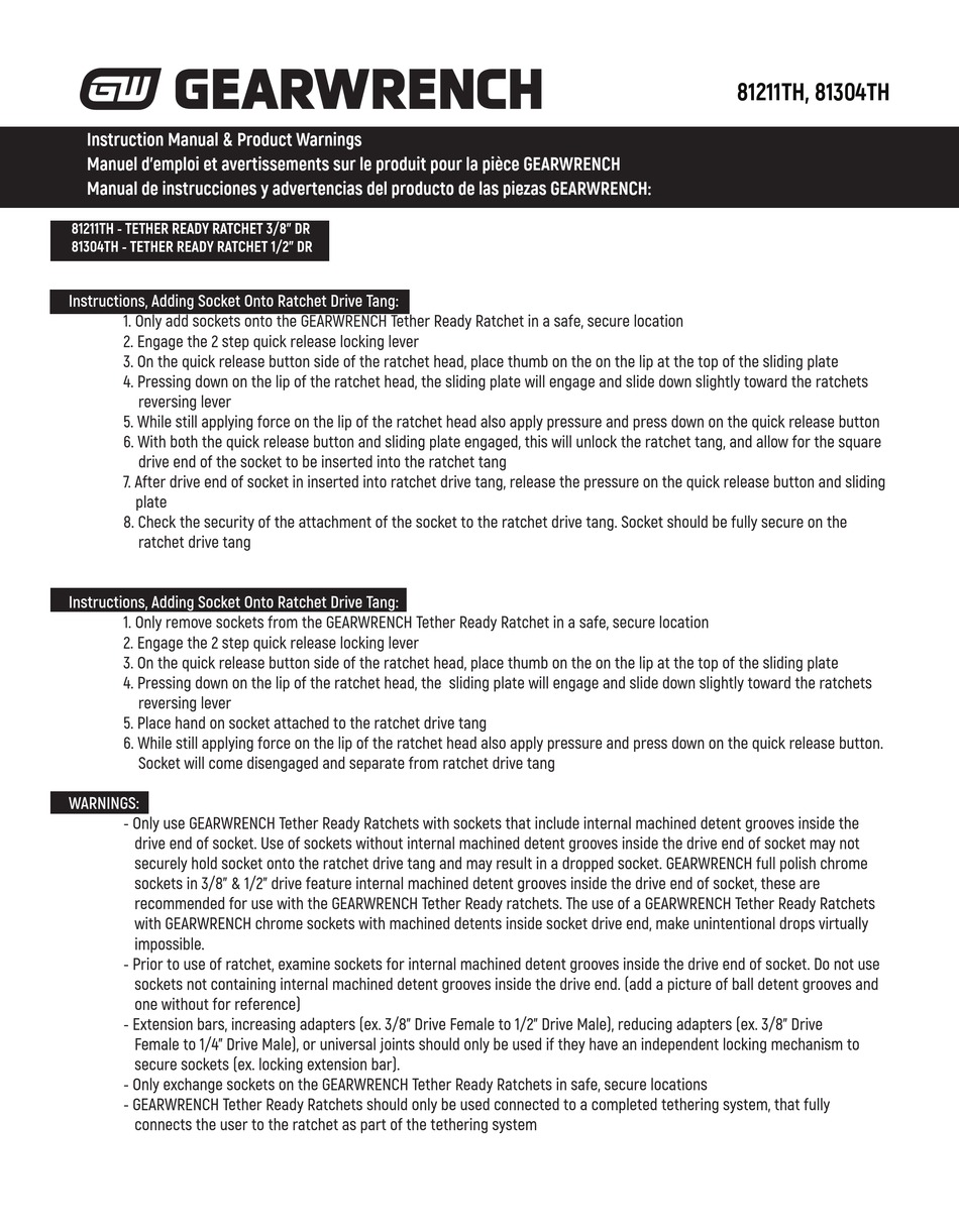 GEARWRENCH 81211TH QUICK START MANUAL Pdf Download ManualsLib
