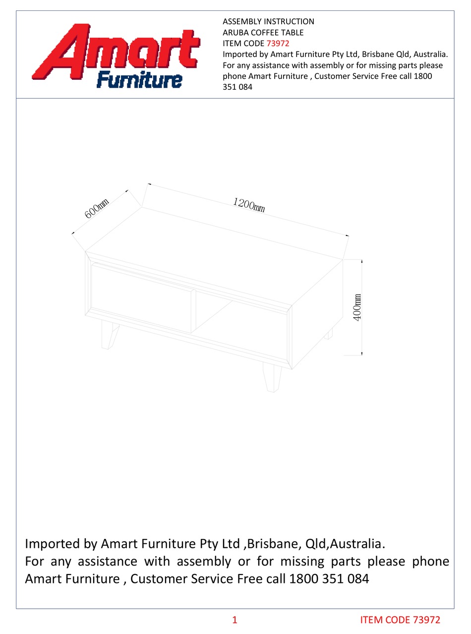 AMART FURNITURE ARUBA 73972 ASSEMBLY INSTRUCTION MANUAL Pdf Download