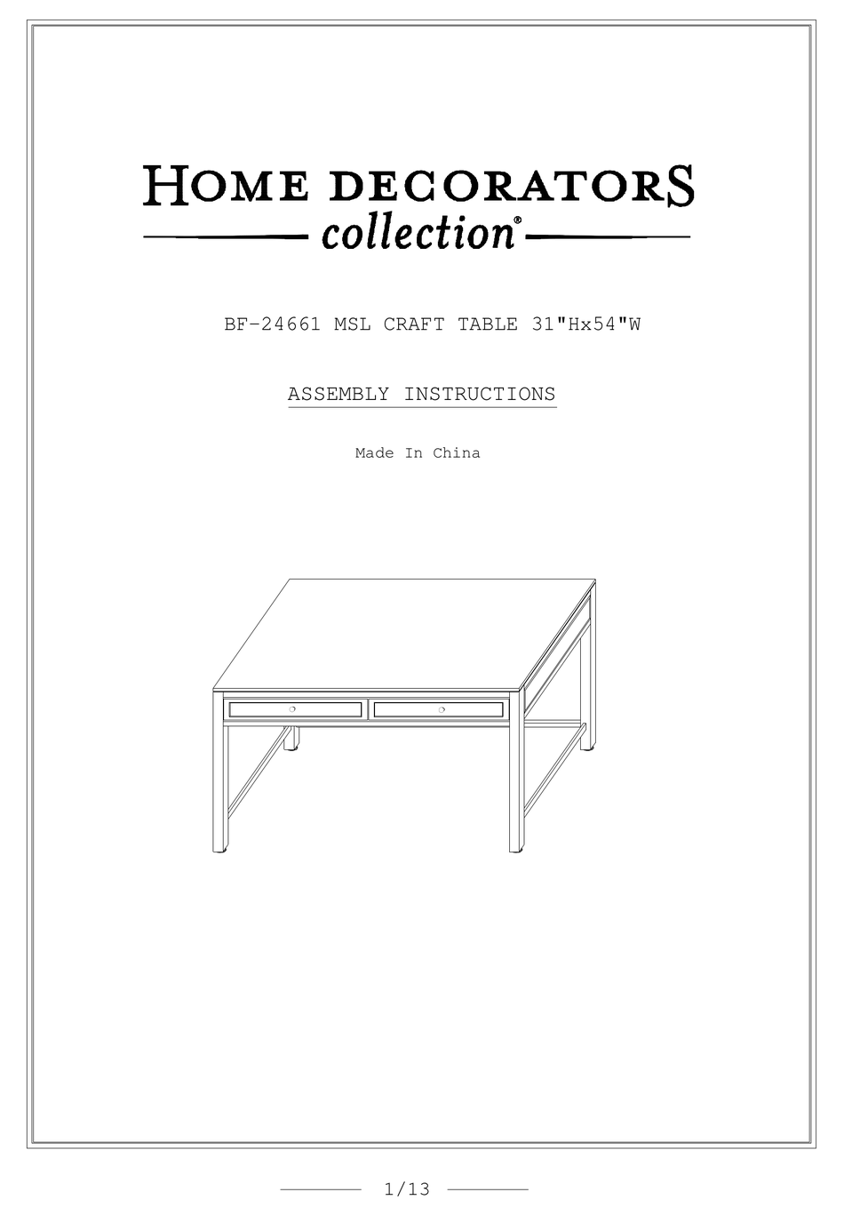 HOME DECORATORS COLLECTION BF24661 ASSEMBLY INSTRUCTIONS MANUAL Pdf
