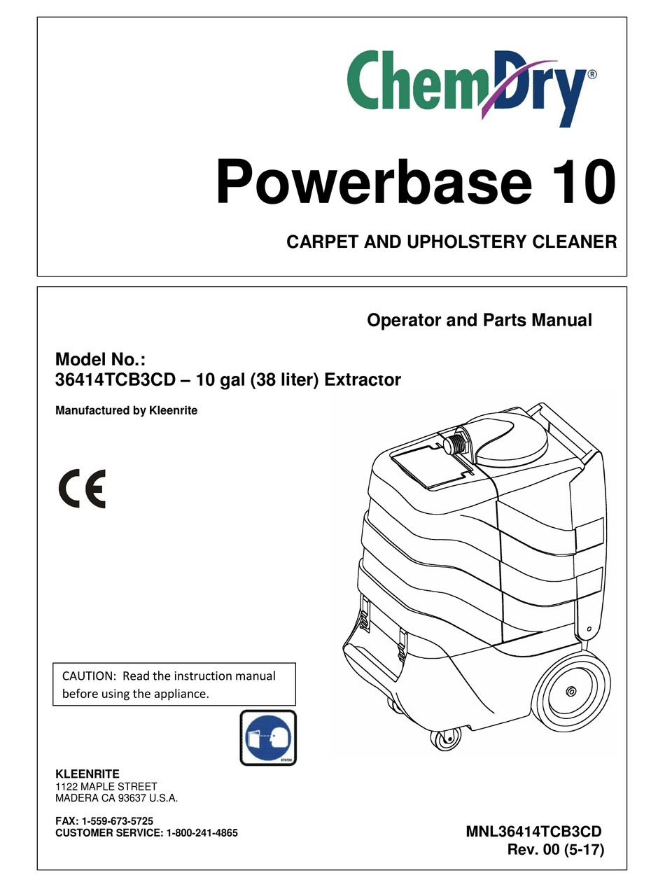 Chemdry powerbase 10 operator and parts manual pdf download manualslib
